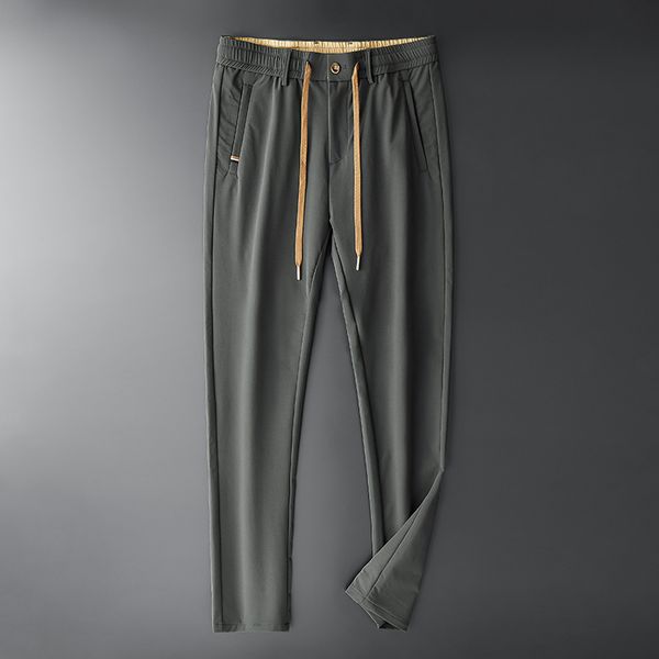 

autumn black pants men zip drawstring casual trousers male thick soft anti-wrinkle elastic waist men pants m-5xl cx220401