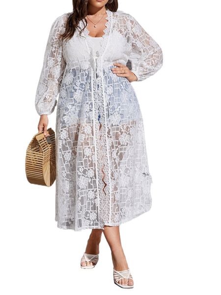 

plus lantern sleeve knot front lace kimono 24fh#, Black;gray