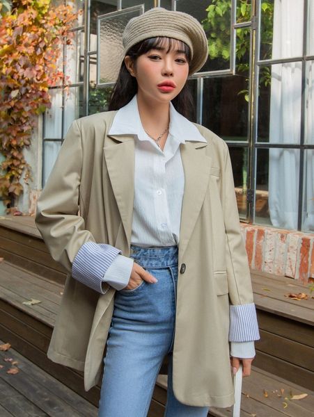 

dazy striped cuff single button blazer n9eu#, White