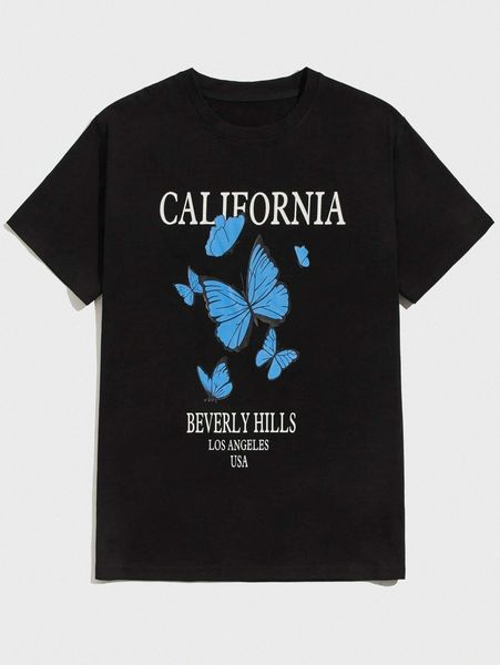 

romwe guys butterfly graphic tee 93i6#, White;black