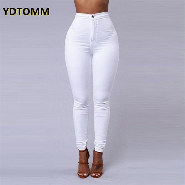 Cor sólida magro jeans mulher branco preto cintura alta render vintage sexy calças longas femme casual lápis denim 220815