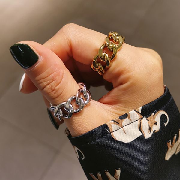 

vintage cool chunky punk chain rings link twisted geometric finger for women men open adjustable snake 220716, Slivery;golden