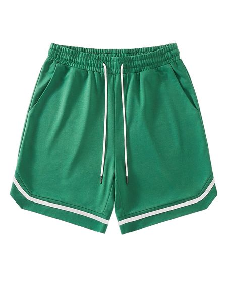 

men drawstring waist contrast trim shorts z5cy#, White;black