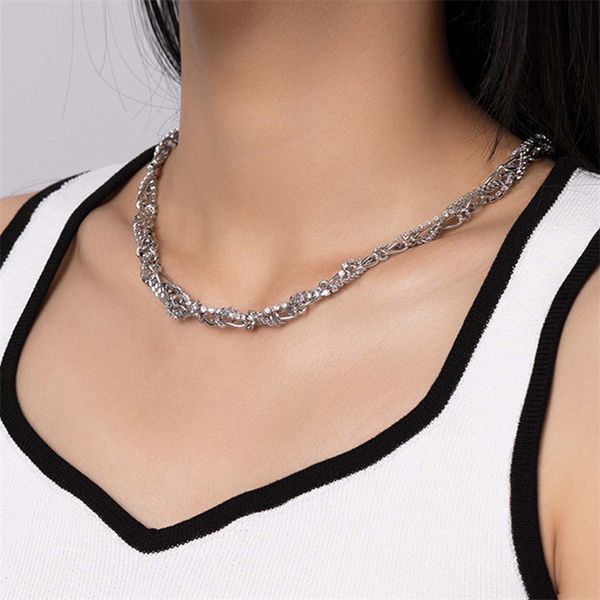 

ins style full of zircon stacked necklace europe and united states exaggerated cool fashion personality collarbone chain, Silver