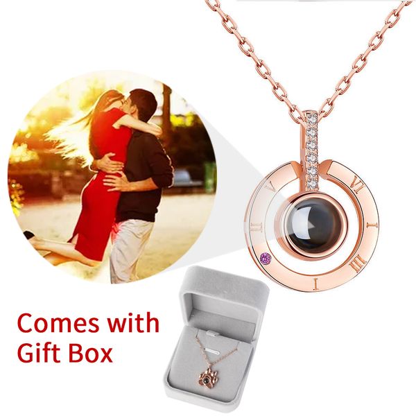 Benutzerdefinierte Fotoprojektion Halskette mit Geschenkbox für Frauen Mutter Freundin Muttertages Geburtstagsliebhaber DIY Bild Gedächtnis Schmuck Hochzeit Gedenk Geschenke Valentinstag Geschenke