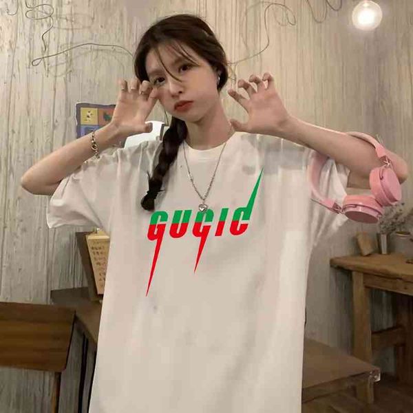 

cotton t-shirt tide two-color printing 2022 new bottomed round neck short sleeve casual and versatile, White