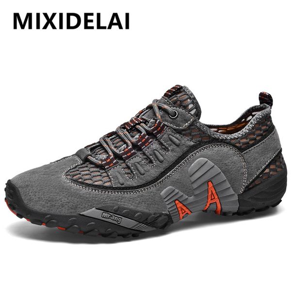 

new summer genuine leather sneakers comfortable mesh breathable men shoes casual outdoor wading shoes non-slip feminino zapatos, Black