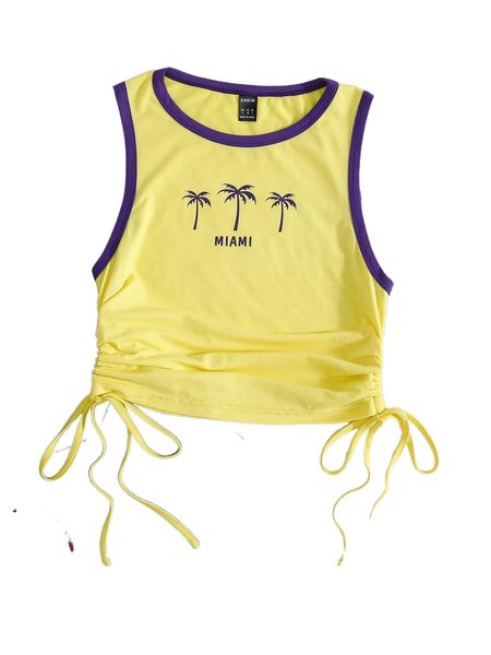 

d.rawstring side l.etter and t.ropical print ringer t.ank x5su#, White