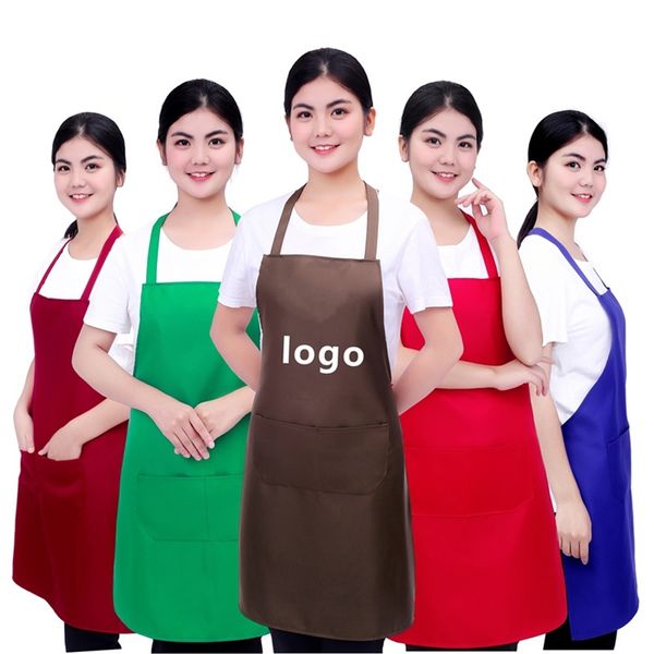 Grembiuli per adulti Grembiule da cucina in poliestere impermeabile per cucinare e cuocere al forno Colori solidi Logo personalizzato Uso domestico del ristorante Senza maniche