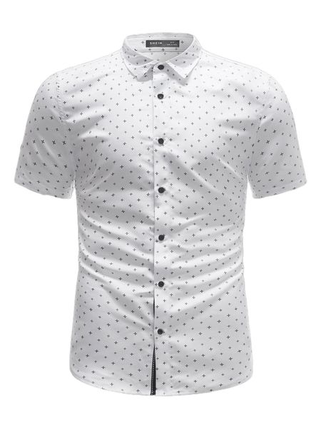 

men geo print button front shirt 91v8#, White;black