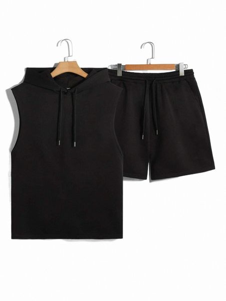 

men drawstring hooded tank & shorts set e8wr#, Gray