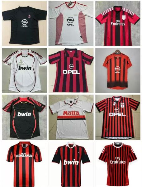 

retro shirts home 96 97 99 gullit soccer jersey 02 03 04 05 maldini van basten football ronaldo kaka inzaghi ac 06 07 milan 09 10 rivaldo, Black;yellow