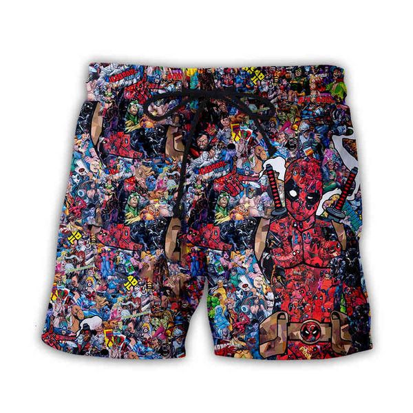 

men's shorts 3d printed death waiting loose casual beach pants, White;black