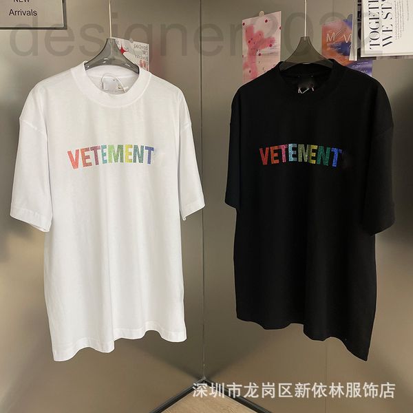 

women's t-shirt designer correct high version vtm witt meng rainbow nine color diamond letter short sleeve men's and women's, White