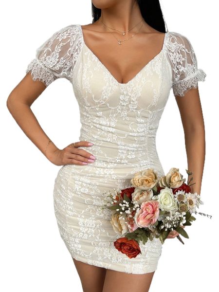 

contrast lace bodysuit dress 70cf#, Black;gray