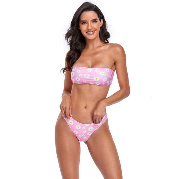 

bikini printed split swimsuit flat breasted triangle women's, White;black