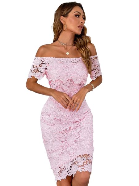 

eilly bazar off the shoulder guipure lace slit hem dress q7vr#, Black;gray