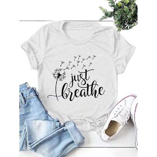 

just breathe casual cotton-blend woman tee d996#, White