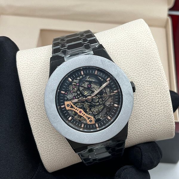 

2022 skeleton mens watch automatic mechanical watch men watches 41mm diver sport steel strap 5 atm waterproof sapphire glass movement, Slivery;brown