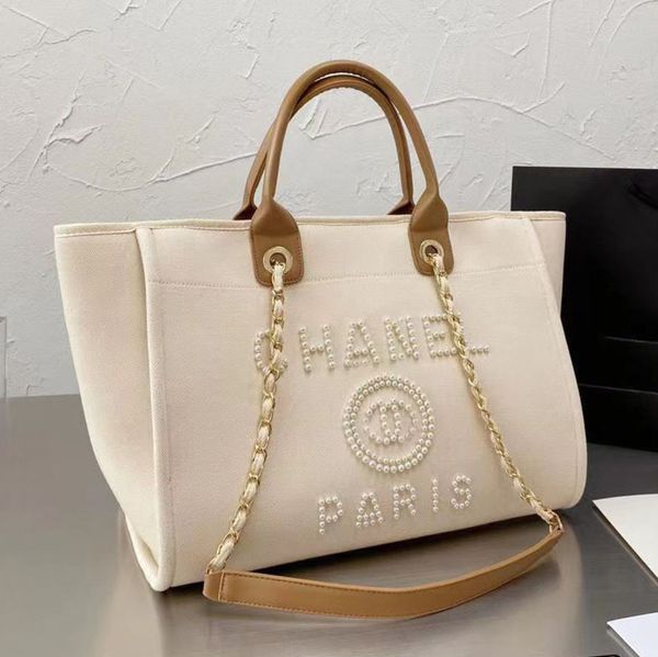 

classic luxury designer beach bags canvas pearl evening bag brand ch portable shopping large capacity handbag women handbags label backpack