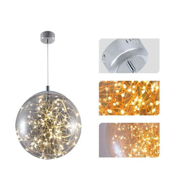 Lâmpadas pendentes Nordic Glass Candelier Dining Room Restaurant Bar Cafe Decoração de cobre Round Light Light Christmas DecorationPenda