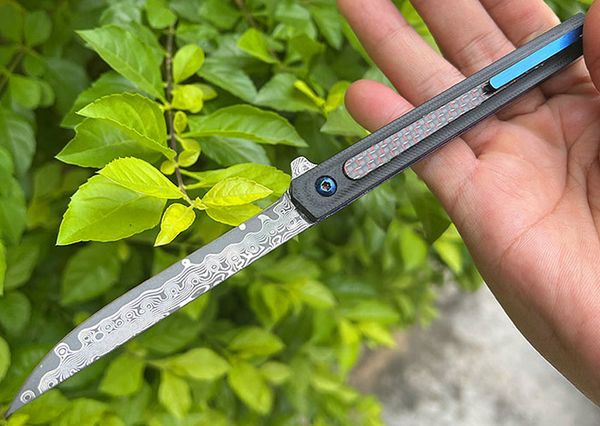 Förderung Flipper Klappmesser VG10 Damaskus Stahltropfen-Klinge G10   Kohlefasergriff Kugellager EDC-Taschenmesser