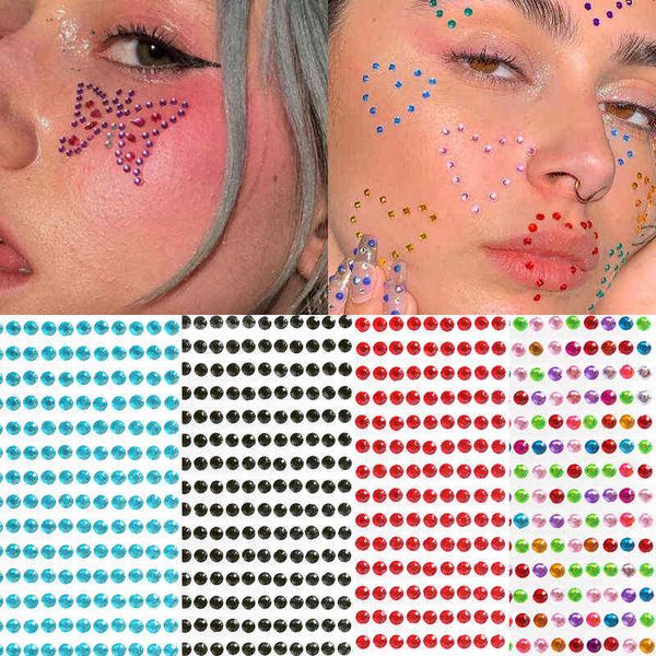 NXY Tatuagem Temporária 12 Cores Festival Festival Decoração Face Corpo Diamantes Coloridos Jóias Adesivos 437 Pcs Folha Auto Adesivo Sombra Diamante 0330