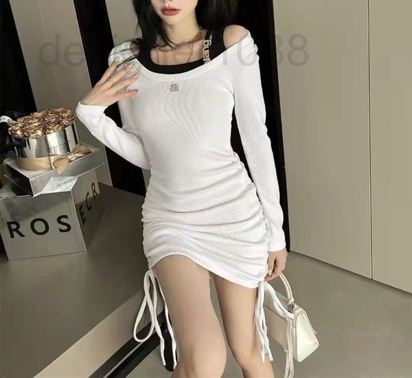 

casual dresses designer aw22 spring and summer new slim stitching fake two-piece dress skirt llwj, Black;gray