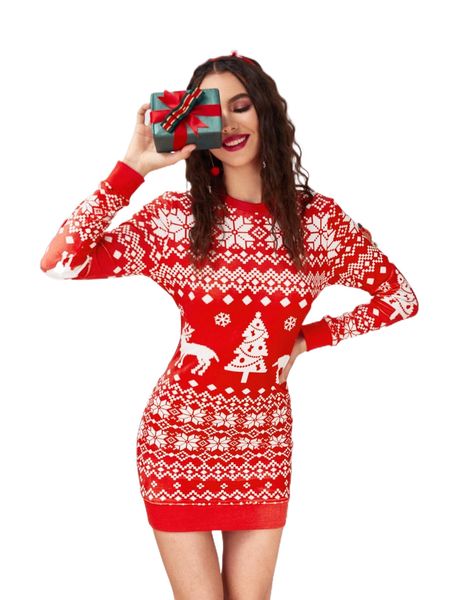 

christmas graphic bodycon sweatshirt dress 74ny#, Black