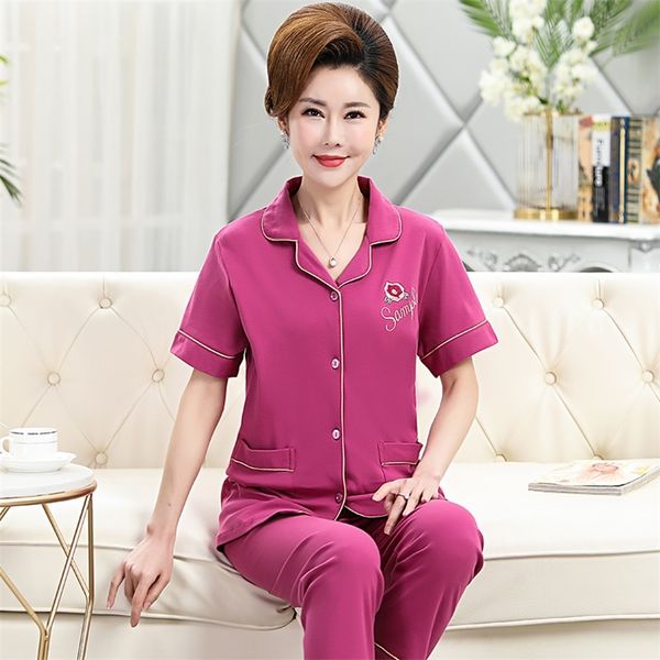 

new arrival summer knitted cotton women pajamas short long pants two pieces set womens pyjamas plus size 3xl sleepwear t200429, Black;red