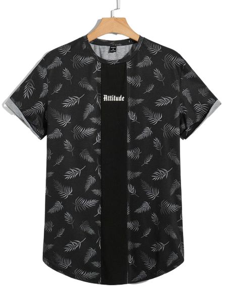 

men letter & tropical print tee l3nw#, White;black