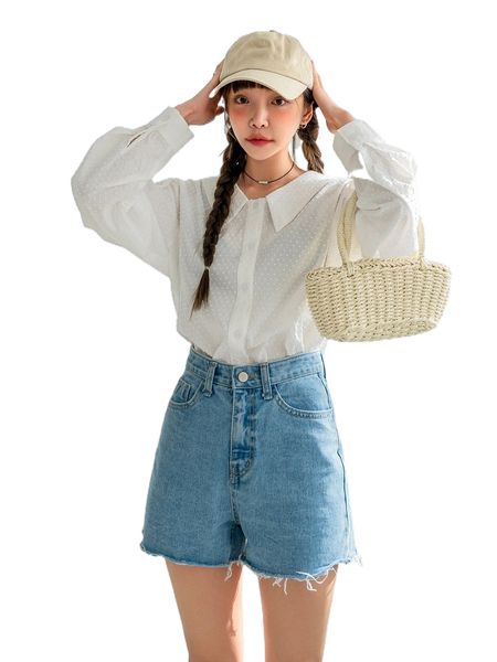 

dazy swiss dot drop shoulder blouse p7vf#, White