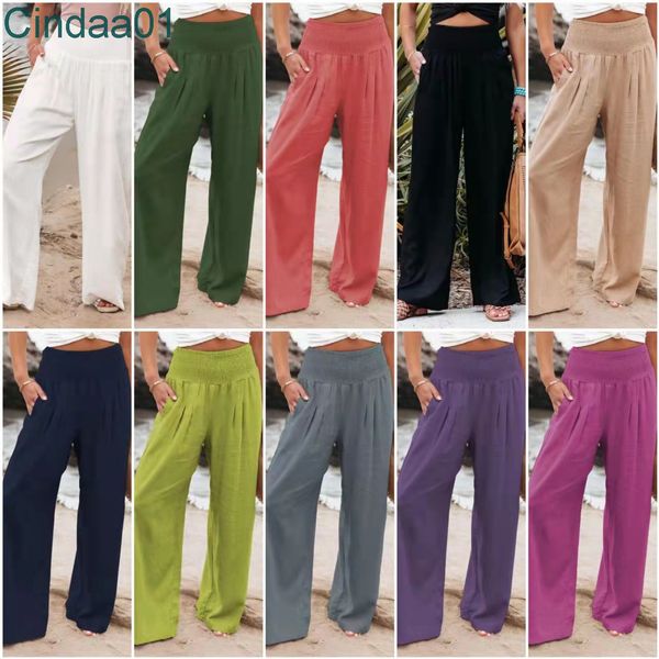 

women leisure wide leg pants fashion cotton hemp loose trousers for 2022 spring and summer s-xxxl, Black;white