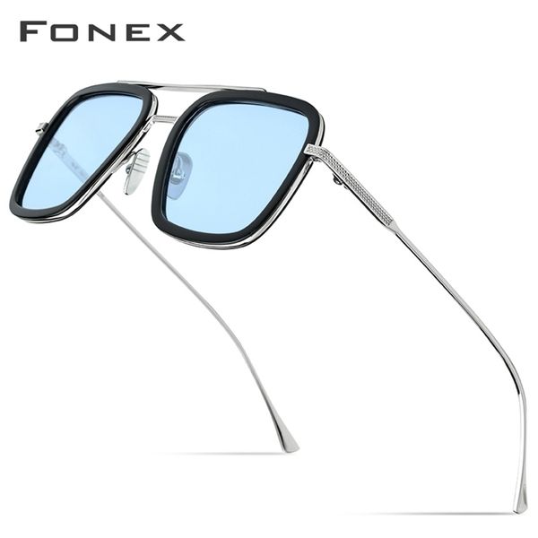 FONEX Saf Asetat Polarize Güneş Gözlüğü Erkekler Retro Tony Stark Güneş Gözlüğü 2019 Yeni Vintage Edith Güneş Gözlükleri Kadınlar İçin 8512 T200106