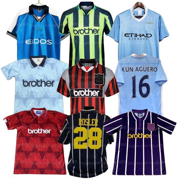 93 94 Retro Classic Soccer Jerseys 1998 99 2011 City 95 11 12 Wembley Clough Kinkladze Tevez Kun Agüero Kompano Dzeko Custom Name Number
