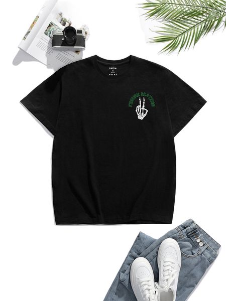 

men skeleton hand & letter graphic tee w6tc#, White;black
