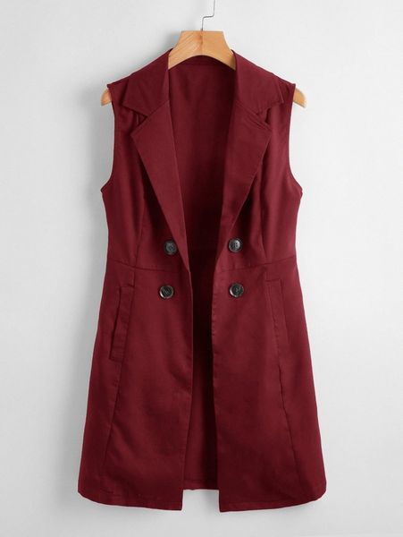 

double button lapel neck vest blazer a49m#, White