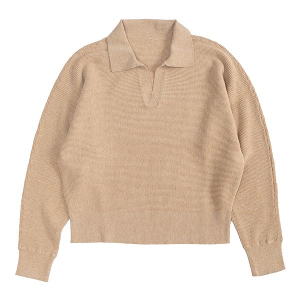 

women's knits light coffee loose lapel commuter casual knit pullover, White