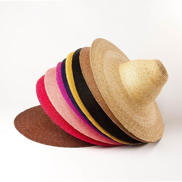 Широкие шляпы летние подиумные конусы с высоким верхом натуральные соломки