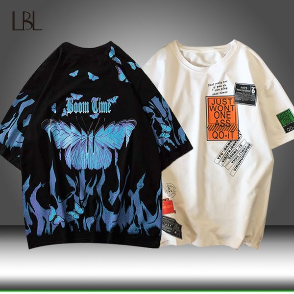 

men short sleeve t shirt hip hop summer printed o-neck man loose breathable streetwear harajuku sportswear 2022 new clothes, White;black