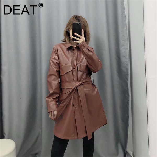 

deat women leather jacket arrivals sashes lapel long sleeve fashion temperament autumn winter 11d1943 210709, Black