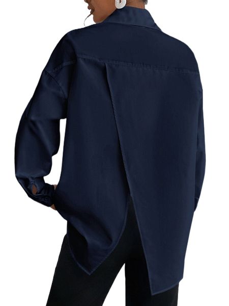 

drop shoulder slit back blouse x8ic#, White