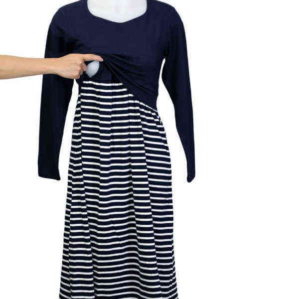 

new maternity long sleeve nursing clothes spring and autumn cotton striped long skirt pregnant women breastfeeding dress g220309, White