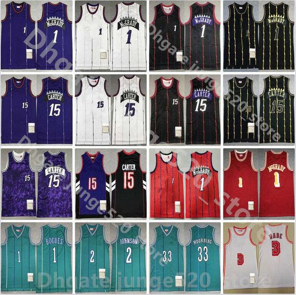 

fast delivery stitched mens vintage mitchell ness basketball tracy 1 mcgrady vince carter 15 alonzo 33 mourning 1 tyrone bogues 2 larry john, Black;red