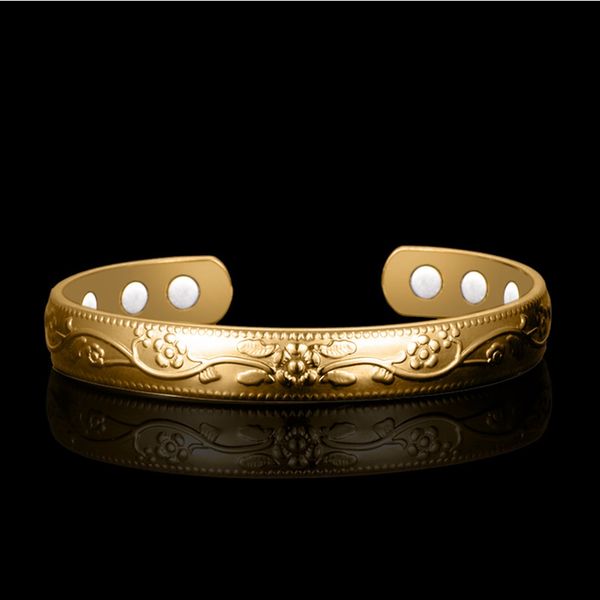 

9mm flower carved women cuff bangle bracelet solid 18k yellow gold filled classic fashion jewelry gift 60mm, Black