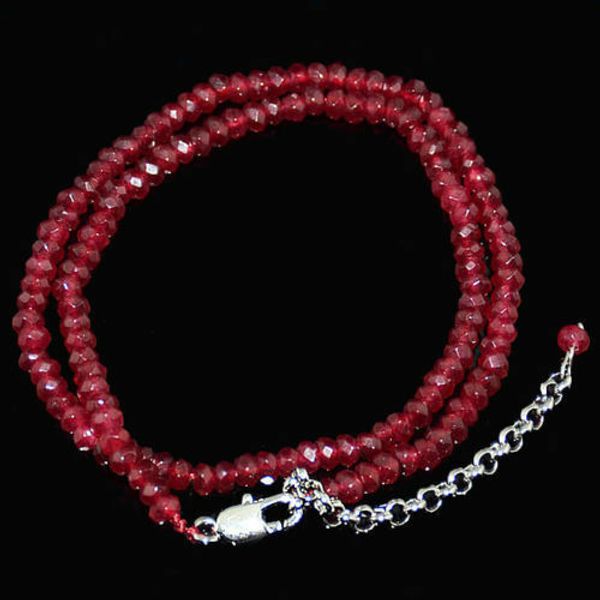 

fine 2x4mm brazil red ruby faceted roundel gems beads necklace silver clasp