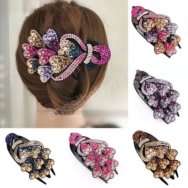 

luxury rhinestone hairpins peacock duckbill hair clips claws crystal ponytail clip for women girls hair accessories headwear, Slivery;white