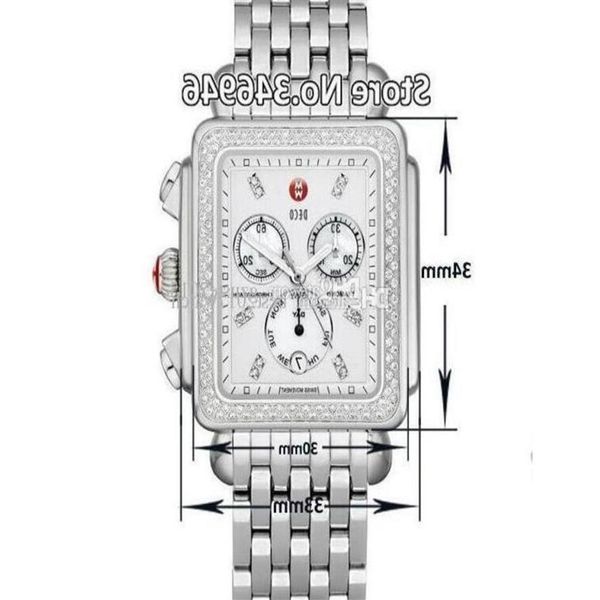 

33mm michele signature deco diamond chronograph mother of pearl ladies quartz watch2573, Slivery;brown