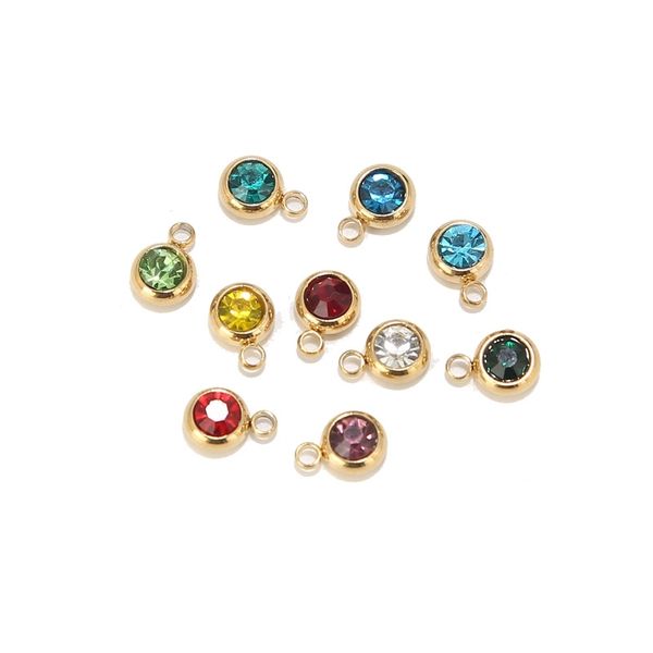 

50pcs stainless steel gold 6mm birthstone charm pendants for diy necklace bracelet jewelry making findings, Bronze;silver