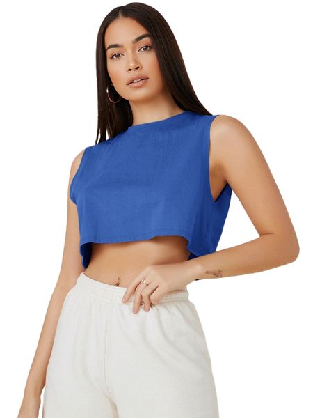 

round neck solid tank crop q36t#, White